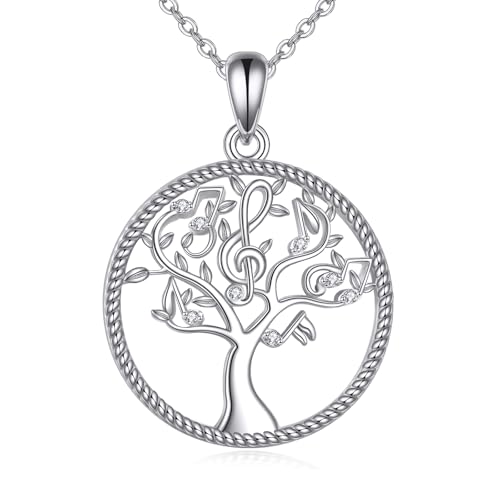 YFN Musik Kette Sterling Silber Baum Musiknote Anhänger Halskette Musikschmuck für Frauen Musik Geschenke von YFN