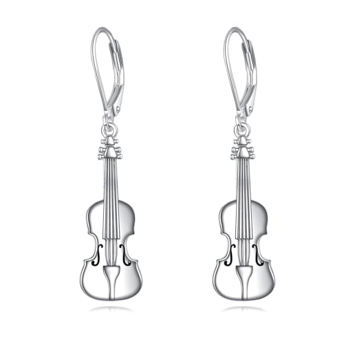 YFN Geige Ohrringe Sterling Silber Violine Hängend Ohrhänger Schmuck Musikliebhaber Geschenke für Damen Mädchen Herren von YFN