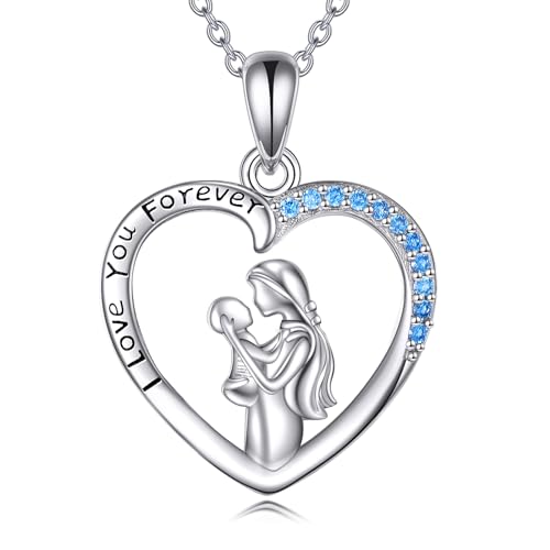 YFN Mutter Kind Kette 925 Sterling Silber Herz Mama Kind Anhänger Halskette Muttertag Schmuck Geschenke für Mutter Tochter Geschenk von YFN