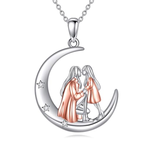 YFN Mutter Tochter Kette 925 Sterling Silber Schwestern/Mutter und Tochter Mondanhänger Kette, 925 Sterling Silber Schmuck Schmuckgeschenke für Mutter Tochter von YFN