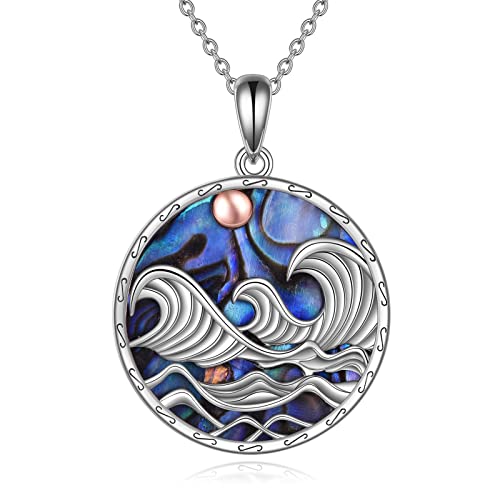 YFN Ocean Wave Halskette/Ohrringe für Frauen Sterling Silber Abalone Shell Ocean Schmuck Geschenke für Frauen Mädchen (Multi-Ozean-Wellen-Halskette) von YFN