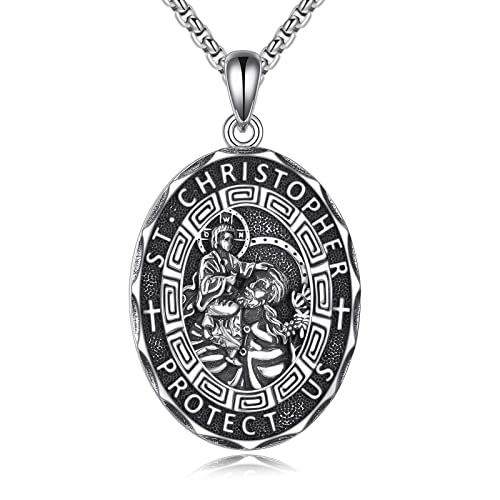 YFN Ovale Heiliger Christopherus Halskette Sterling Silber Religiöser Beschützer Anhänger Sankt Christopherus Schmuck Geschenke für Damen Mädchen Herren Jungen von YFN