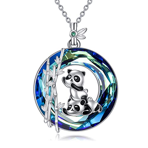 YFN Panda-Halskette, Panda-Geschenke, 925er Sterlingsilber, Panda-Bambus-Anhänger-Halskette mit blauem Kristall, Tierschmuck, Geschenke für Schwester, Freunde, Frauen und Mädchen von YFN