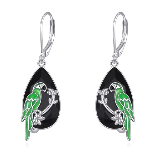 YFN Papagei Ohrringe Sterling Silber schwarz Turmalin Baumeln Ohrhänger Kristall Heilung Schmuck spirituellen Schutz Geschenke für Damen von YFN