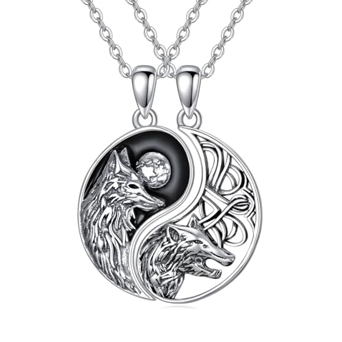 YFN Passende Halskette für Paare Sterlingsilber Wolf-Yin-Yang-Halskette BFF-Halskette für 2 Paare passende Halskette für Paare Freundschaftsschmuck Geschenk von YFN