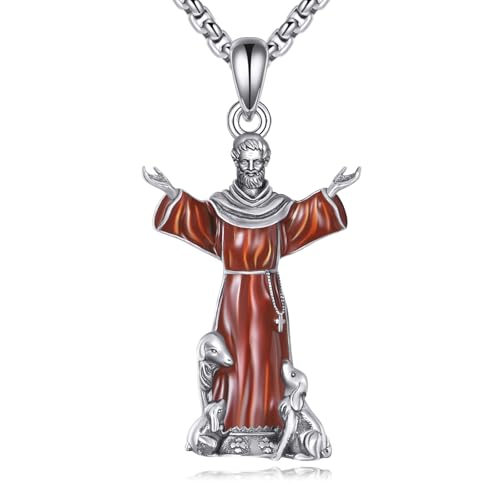 YFN Saint Francis Halskette Sterling Silber Religiöser Beschützer Anhänger St Francis Schmuck Geschenke für Damen Männer von YFN