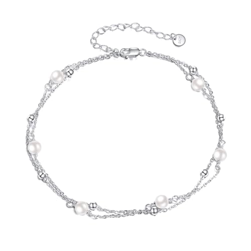 YFN Perle Fußkettchen für Frauen - S925 Sterling Silber Einstellbare Perle Plus Knöchel Armband Strand Schmuck Geschenk von YFN