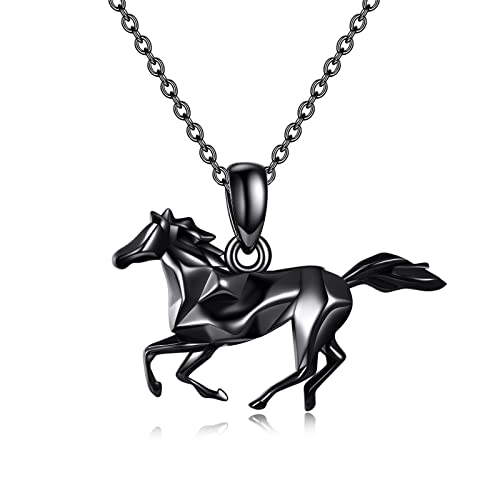 YFN Pferd Halskette für Mädchen Sterling Silber Pferdeschmuck Pferd Geschenke für Frauen,Geschenke für Mädchen und Frauen, 45,7 cm + 5,1 cm (Schwarz) von YFN