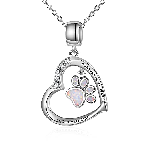 YFN Pfote Halskette Sterling Silber Opal Pfotenabdruck Anhänger Kette Katze Hund Schmuck Geschenke für Damen Mädchen (Pfote) von YFN