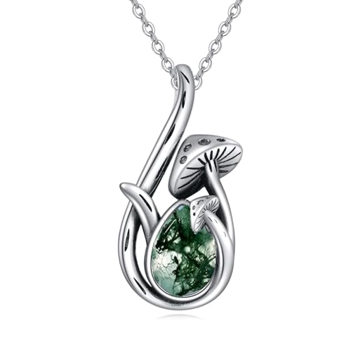 YFN Pilz Halskette für Frauen Sterling Silber Pilz Moss Agate Anhänger Schmuck Geschenke (moss) von YFN