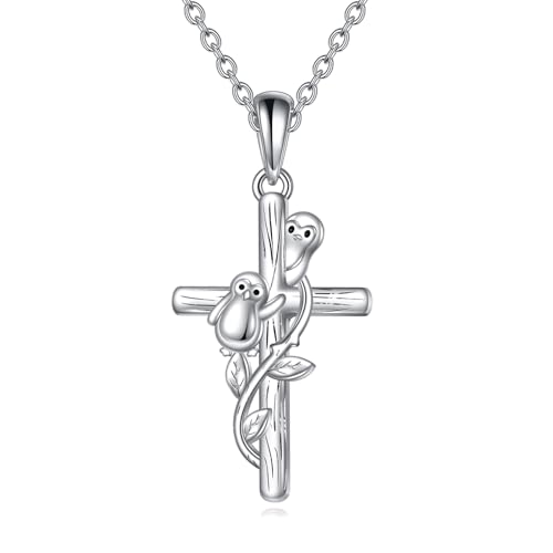 YFN Pinguin Kreuz Halskette Schmuck für Frauen Sterling Silber Kreuz Halskette Geschenke für Mädchen von YFN