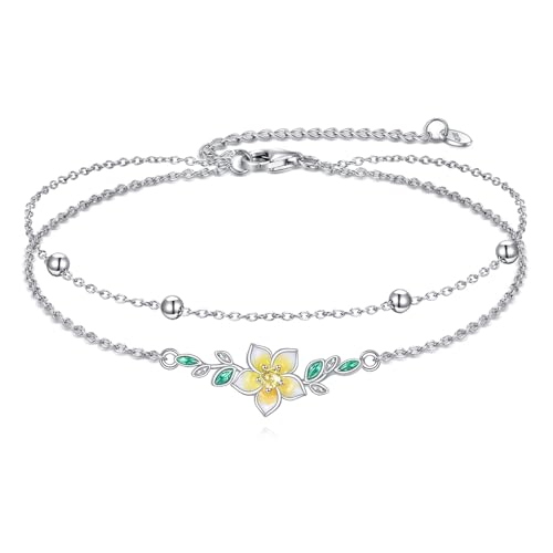 YFN Plumeria Armband 925 Sterling Silber Frangipani Armband Blumen Schmuck Geburtstags Geschenk für Damen Mutter Großmutter von YFN
