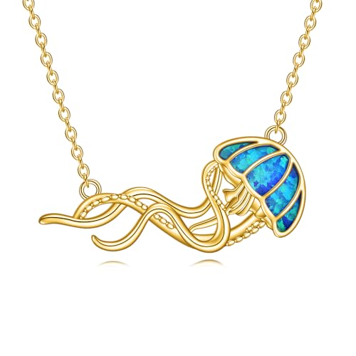 YFN Quallen Kette Sterling Silber Vergoldet Quallen Anhänger Halskette Quallenschmuck für Frauen Mädchen Quallen Geschenke für Mama Tochter von YFN