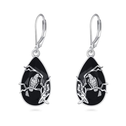 YFN Raven Ohrringe Sterling Silber schwarz Turmalin Baumeln Ohrhänger Kristall Heilung Schmuck spirituellen Schutz Geschenke für Damen von YFN