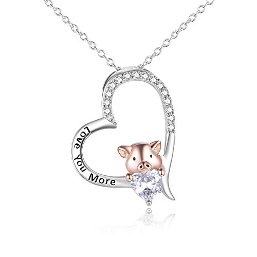 YFN Rose Gold Pig Halskette Sterling Silber Love You More Herz Halskette Piggy Geschenke für Frauen von YFN