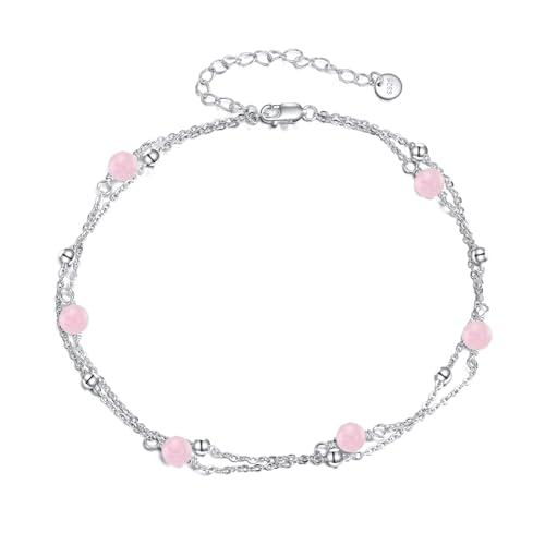 YFN S925 Sterling Silber Armband mit Rosenquarz Elegantes Schmuckstück für Frauen Geschenk für Liebende Valentinstag Geburtstag Hochzeit (Rosenquarzit, 7+2 inch) von YFN