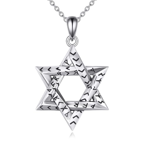 YFN S925 Sterling Silber Davidstern Wikinger Anhänger Kette mit Viking Symbol von YFN