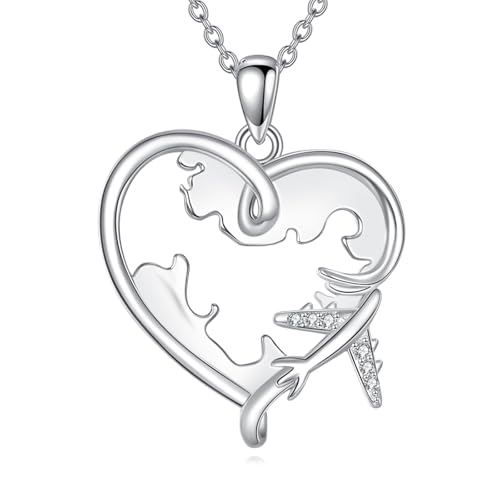 YFN S925 Sterling Silber Halskette mit Herz & Flugzeug Anhänger - Romantisches Geschenk für Frauen, Freundin, Reiseliebhaber - Hochwertige Schmuck Geschenkidee von YFN
