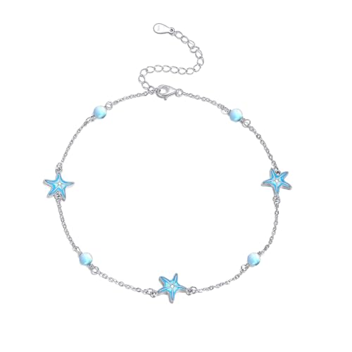 YFN S925 Sterling Silber Mondstein Seestern Fußkette – Elegante Strand Schmuck Geschenk für Frauen, Mädchen von YFN