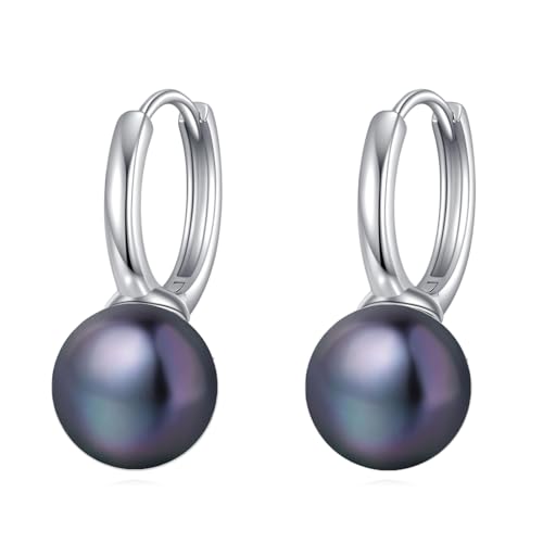 YFN S925 Sterling Silber Schwarze Süßwasser-Perlen Ohrringe Elegant Zuchtperlen Ohrschmuck für Frauen von YFN