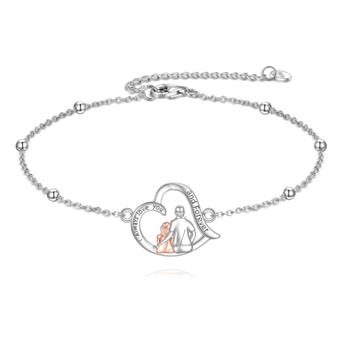YFN S925 Sterling Silber Verbundenes Herz Vater & Tochter Armband Verstellbare Kette mit Herz Anhängern für Papa und Tochter, Bedeutungsvolles Geschenk zum Geburtstag, Vatertag, Weihnachten von YFN