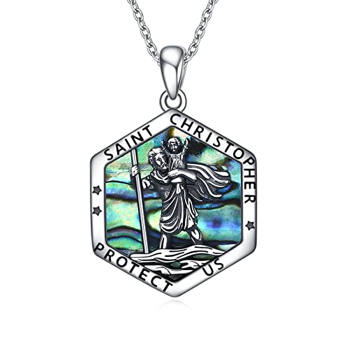 YFN Saint Christopher Medaillon Halskette Sterling Silber Anhänger Abalone Shell Schmuck Geschenke für Frau Männer von YFN