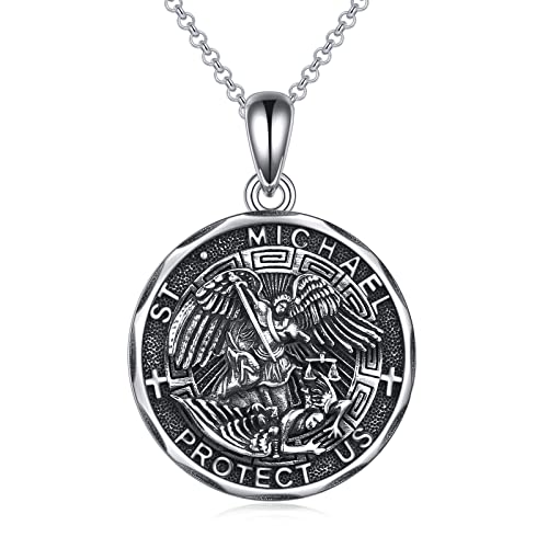 YFN Heiliger Michael Halskette Sterling Silber Religiöser Beschützer Sankt Michael Anhänger Kette St Michael Erzengel Schmuck Saint Michael Geschenke für Damen Herren von YFN