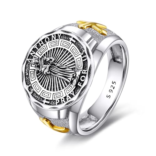 YFN Sankt Anton Ringe 925 Sterling Silber Religiöser Beschützer St.Anton Erzengel Schmuck Geschenke für Damen Herren(St.Anton 8) von YFN