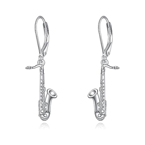 YFN Saxophon Ohrringe Sterling Silber Baumeln Hängend Drop Ohrringe Musikschmuck Harfe Geschenke für Damen Herren Saxophon Liebhaber von YFN