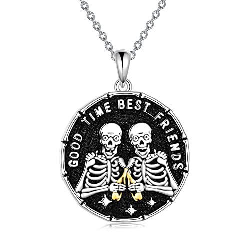 YFN Schädel Freund Halskette Sterling Silber Freundschaft Totenkopf Anhänger Gothic Kette Schmuck Geschenke für Damen Herren von YFN