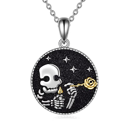 YFN Schädel Halskette Sterling Silber Gothic Totenkopf Anhänger Schmuck Schädel Rose Geschenke Für Frauen Männer von YFN