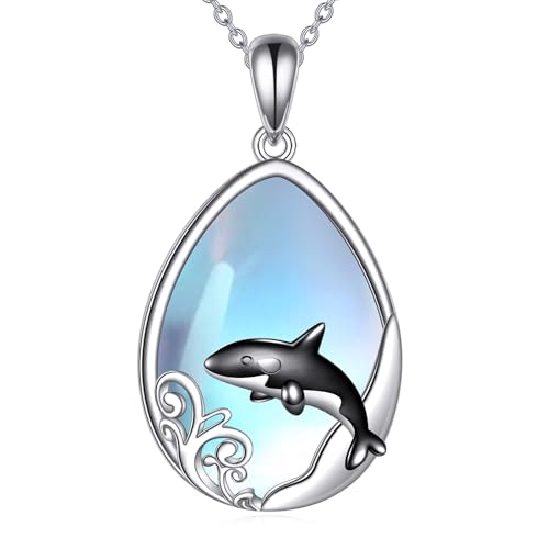 YFN Orca Kette 925 Sterling Silber Killerwal Halskette Ozean Anhänger Mondstein Schmuck Geschenke für Damen Mutter von YFN