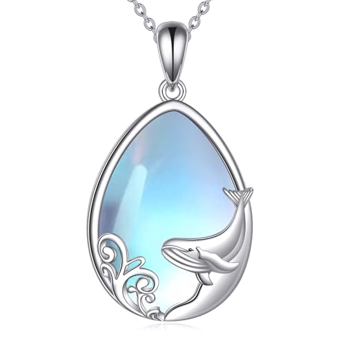 YFN Wal Kette 925 Sterling Silber Wal Halskette Ozean Anhänger Mondstein Schmuck Geschenke für Damen Mutter von YFN