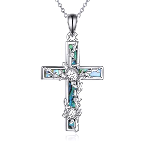 YFN Schildkröte Kreuz Halskette Sterling Silber Meer Thema Kreuz Anhänger Abalone Shell Schmuck Religiöse christliche Taufe Geschenke für Sie Damen Herren YFN Schildkröte Kreuz Halskette Sterling Silber Meer Thema Kreuz Anhänger Abalone Shell Schmuck Religiöse christliche Taufe Geschenke für Sie Damen Herren von YFN