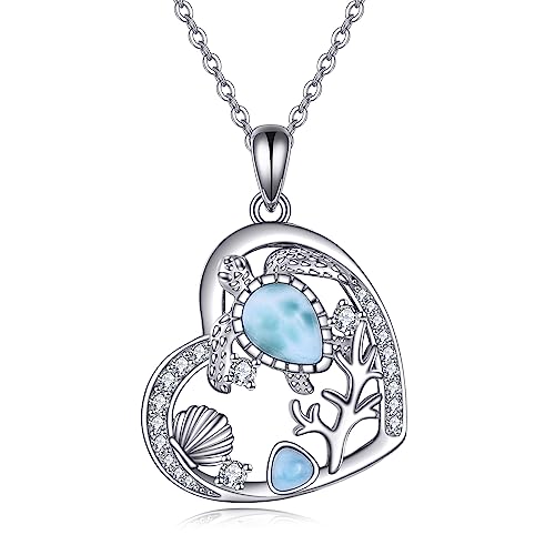 YFN Schildkröte Strand Halskette Sterling Silber Larimar Seestern Teardrop Ozean Schmuck für Frauen von YFN