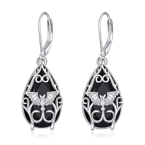 YFN Schläger Ohrringe Sterling Silber schwarz Turmalin Baumeln Ohrhänger Kristall Heilung Schmuck spirituellen Schutz Geschenke für Damen von YFN