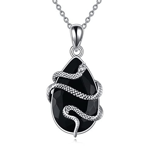 YFN Schlange Halskette Sterling Silber Schwarz Anhänger Kette Turmalin Kristall Healing Schmuck Spiritueller Schutz Geschenke für Damen Armbänder von YFN