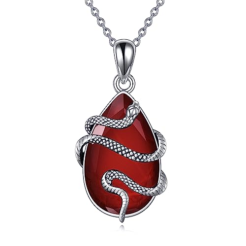 YFN Schlange Halskette Sterling Silber Tier Schlangen Anhänger Kette Gothic Schmuck Gotisch Geschenke für Damen Herren (Roter Achat) von YFN