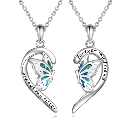 YFN Schwestern Halskette für Schwestern Herz Schmetterling Anhänger beste Freundschaft Schwester Schmuck Set von 2 Geburtstag Tag Geschenke für sie (2) von YFN