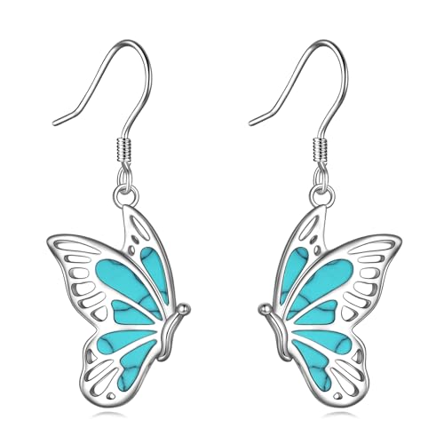 YFN Schmetterling Ohrring für Frauen Sterling Silber Abalone Schmetterling Tropfen Ohrring Schmuck Hypoallergenic (turquoise) von YFN