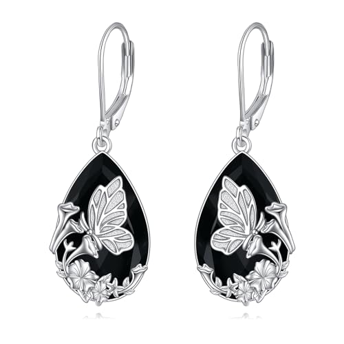 YFN Schmetterling Ohrringe Sterling Silber schwarz Turmalin Baumeln Ohrhänger Kristall Heilung Schmuck spirituellen Schutz Geschenke für Damen von YFN