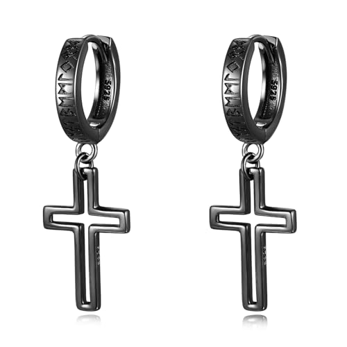 YFN Schwarze Ohrringe Herren 925 Sterling Silber Wikinger Rune Schwarz Ohrringe Geburtstag Geschenke für Männer Frauen (9) von YFN