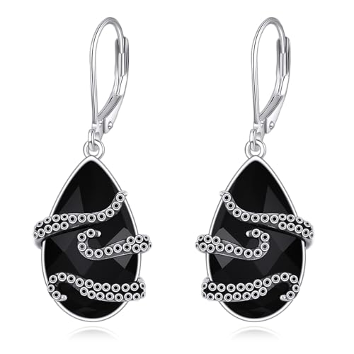 YFN Oktopus Ohrringe Sterling Silber Schwarz Turmalin Tropfen Baumeln Ohrringe Kristall Heilung Schmuck spirituellen Schutz Geschenke für Damen von YFN