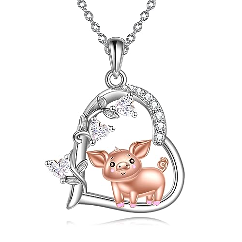 YFN Schwein-Halskette aus Sterlingsilber Schweinchen-Halskette Tier-Herz-Anhänger Schwein-Schmuck Geschenke für Frauen Teenager Mädchen Schweineliebhaber Geburtstag von YFN