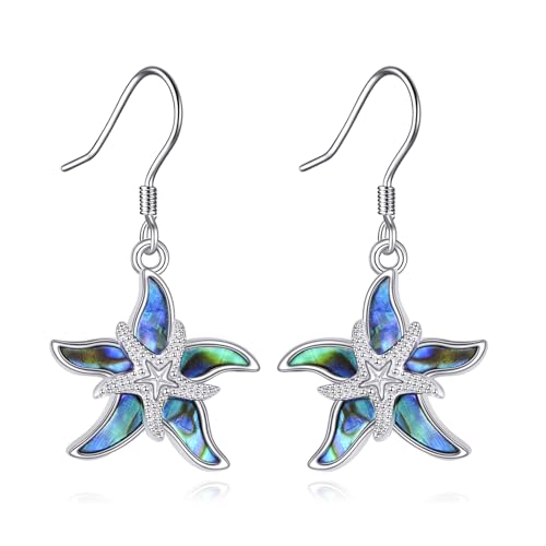 YFN Seestern Ohrringe 925 Sterling Silber Ozean Strand Meer baumeln Ohrringe Abalone Shell Urlaub Party Schmuck Geschenke für Frauen Mutter Großmutter von YFN