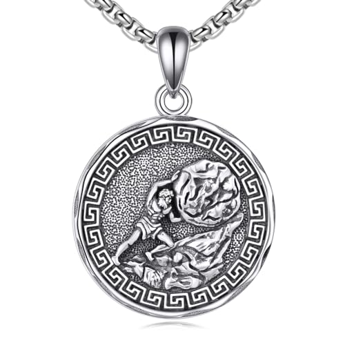 YFN Sisyphus Kette 925 Sterling Silber Religiöser Schutzpatron Anhänger Halskette Griechischer Gott Schmuck Geschenke für Damen Männer von YFN