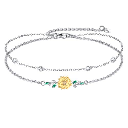YFN Sonnenblumen Armband 925 Sterling Silber Double Sonnenblume Armband Du bist mein Sonnenschein Schmuck Geburtstag Geschenk für Damen Mutter Großmutter von YFN