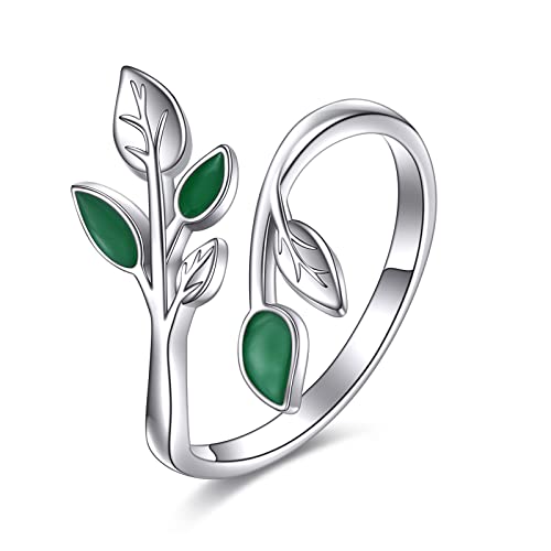 YFN Sonnenblume Ringe Sterling Silber Blume Open Verstellbarer Ring mit Biene/Marienkäfer/Schmetterling/Libelle für Frauen Mädchen (Leaf Ring) von YFN