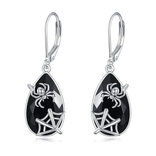 YFN Spinne Ohrringe Sterling Silber schwarz Turmalin Baumeln Ohrhänger Kristall Heilung Schmuck spirituellen Schutz Geschenke für Damen von YFN