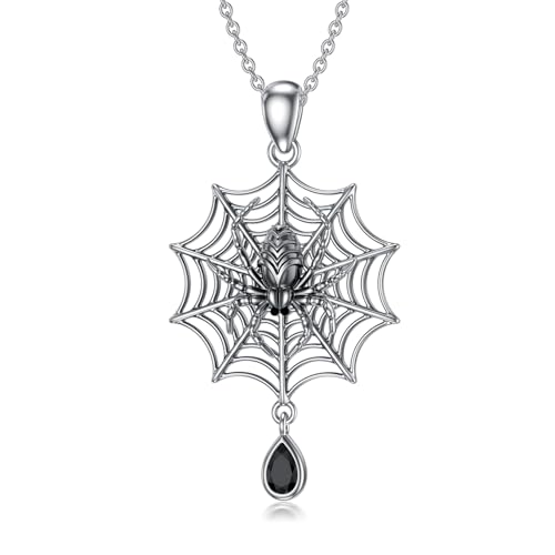 YFN Spinnen-Halskette aus Sterlingsilber Spinnenkristall-Halskette Spinnennetz-Anhänger Halloween-Spinnen-Schmuck Geschenke für Frauen Teenager Mädchen von YFN